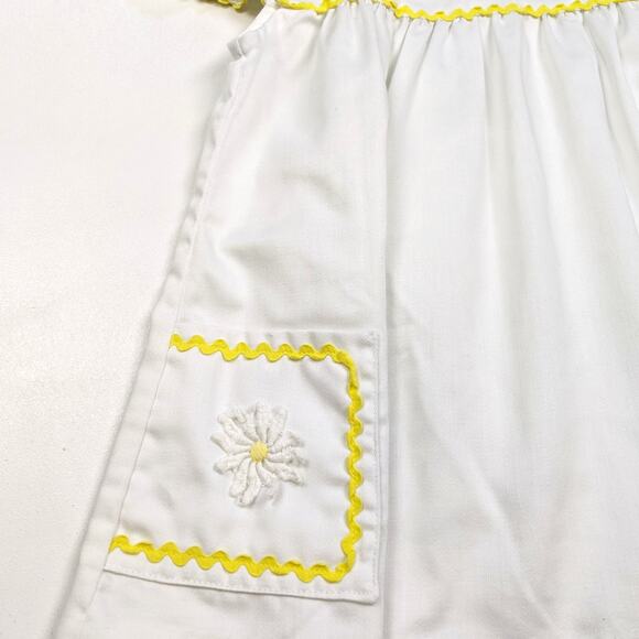 Vintage Dress Girls Sz 5 White Daisy Flutter Sleeve Boho 70s Sundress Pinafore - Picture 2 of 4